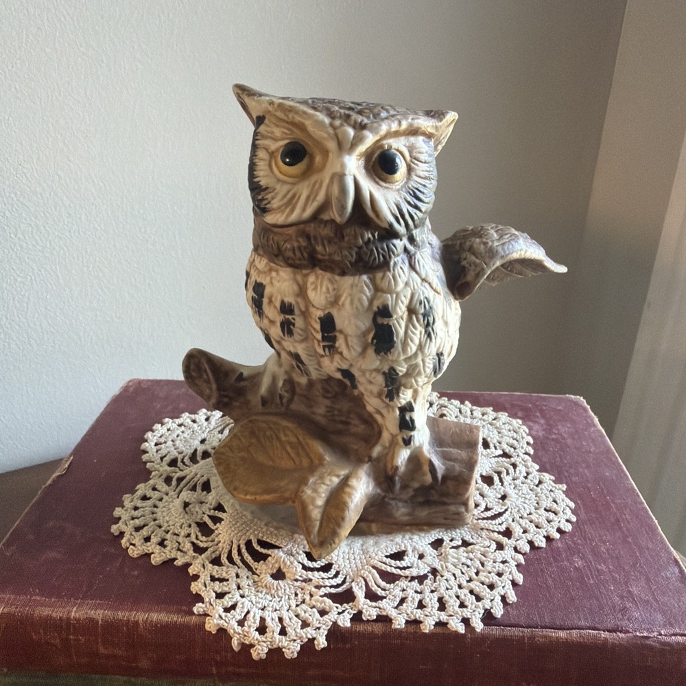 Vintage HOMCO Ceramic Porcelain Geat Horned Owl 1114 Figurine Sculpture Decor